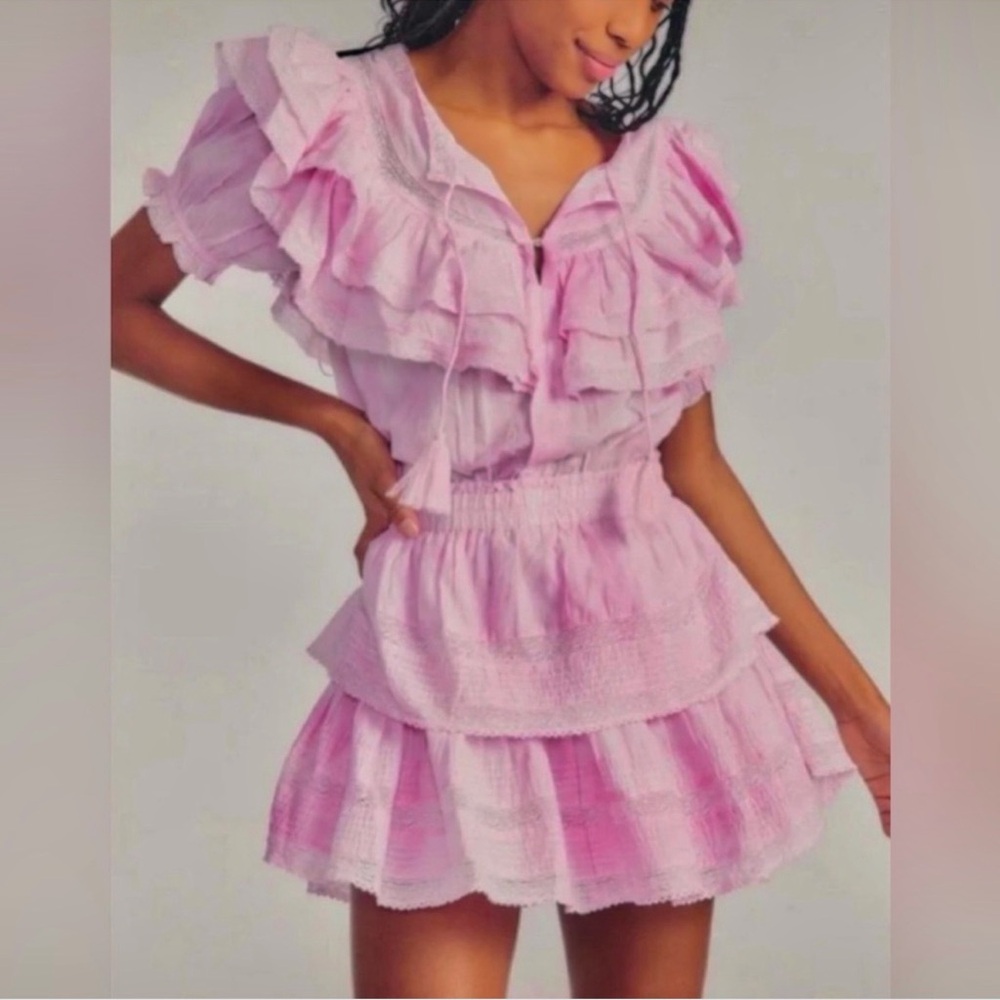LoveShackFancy Liv Ruffled Heritage Dress Cotton Pink Size L